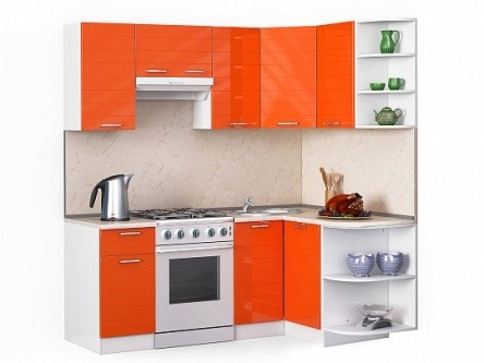 Кухонный гарнитур Лайн 2000х1300 Оранжевый глянец