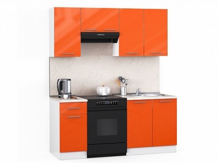 Кухонный гарнитур Хай-тек 1600 Оранжевый глянец