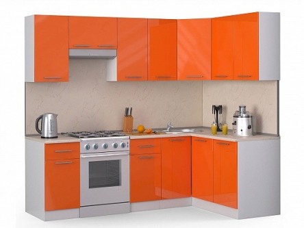 Кухонный гарнитур Хай-тек 2400х1400 Оранжевый глянец