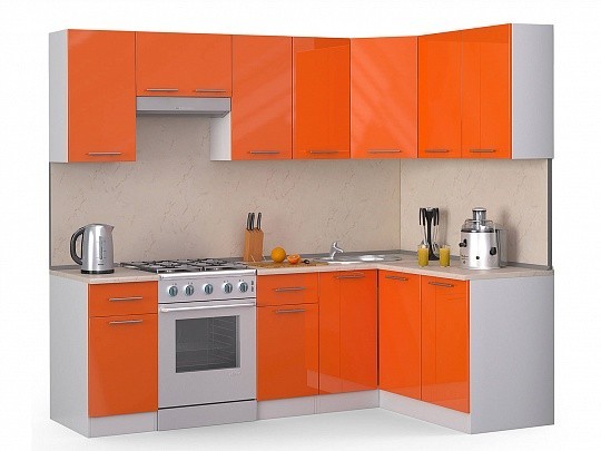 Кухонный гарнитур Хай-тек 2400х1400 Оранжевый глянец 