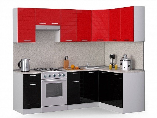 Кухонный гарнитур Лайн 2400х1400 черный/ красный 