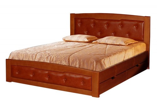 Кровать Ариэль 2 материал сосна (вставки кожа)