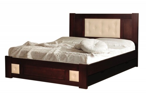 Кровать Лион-2 с ящиками, материал сосна (вставки кожа)